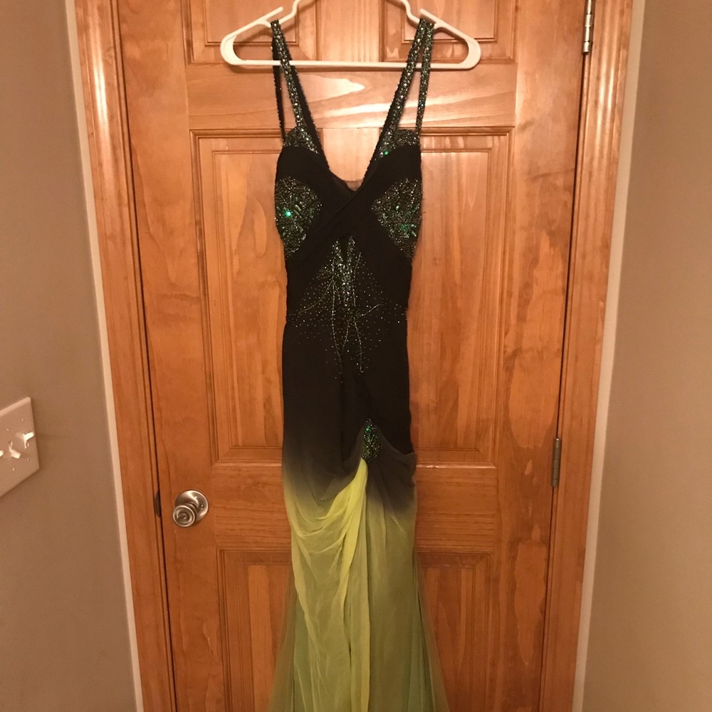 Green and black ombré evening dress